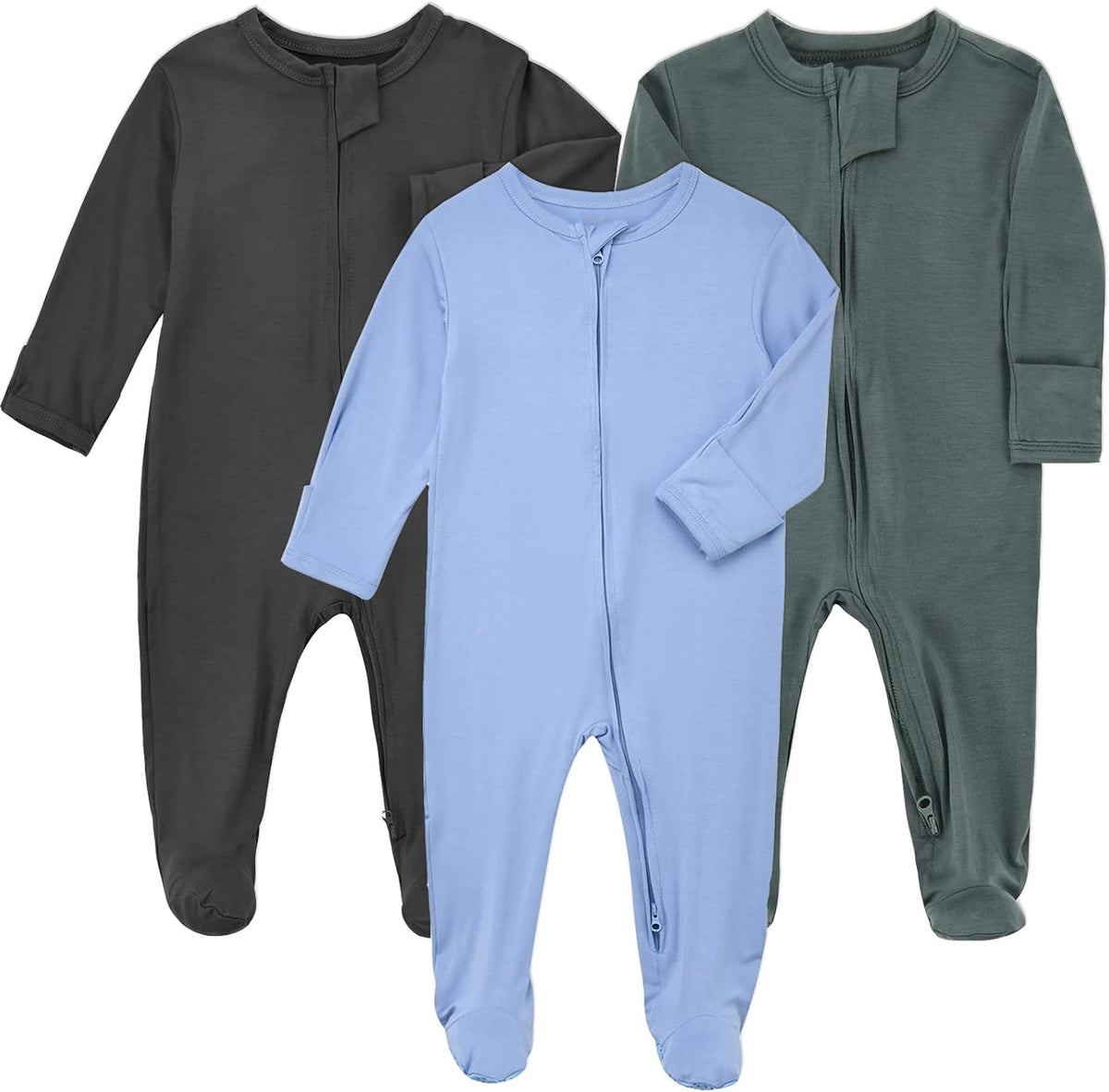 Aablexema Baby Zipper Pajamas Bamboo Rayon, 3pcs Unisex Infant Onesie with Mitten Long Sleeve