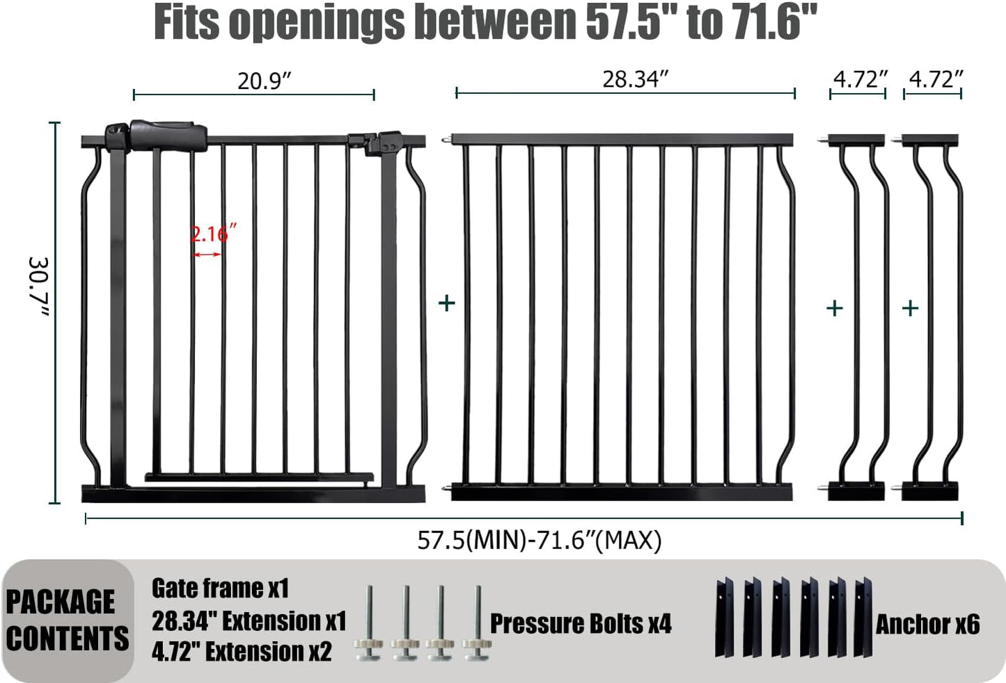 Extra Wide Baby Gate 67-71.6 Inch, Heavy Duty Safety Gate Indoor for Kids & Pets, Black Metal Dog