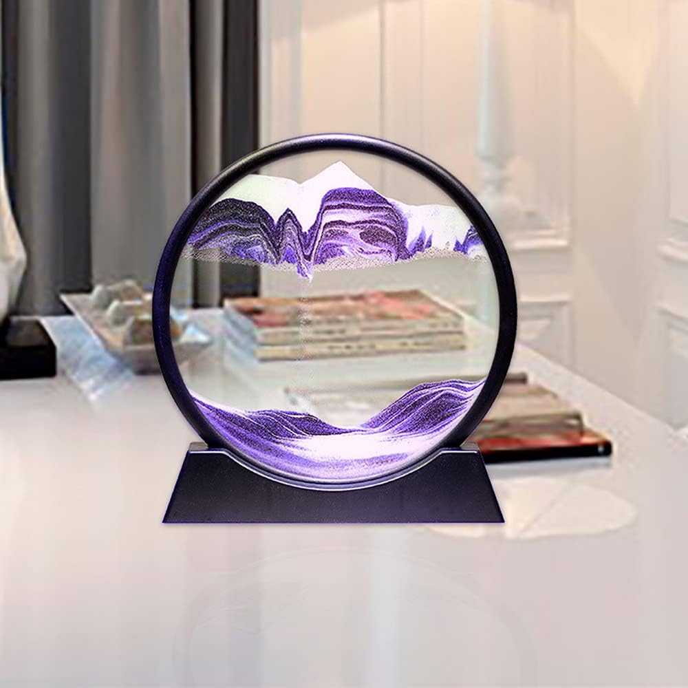 Moving Sand Art Picture in Motion Round Glass 3D Deep Sea Landscape, Calming Fidget Dynamic Sand