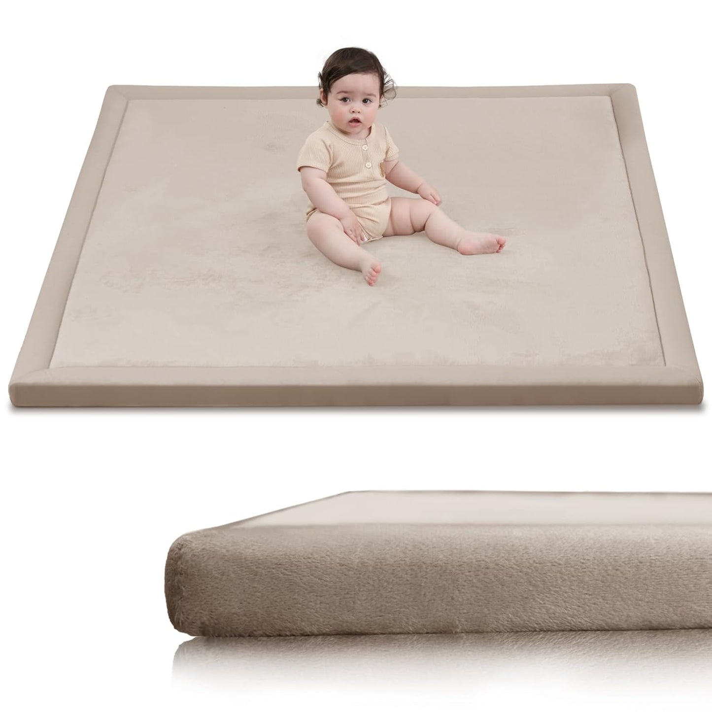 Baby Play Mat for Floor, 1.3" Thick Elasti-Foam 50x50 Playpen Mat for Toddlers Infant