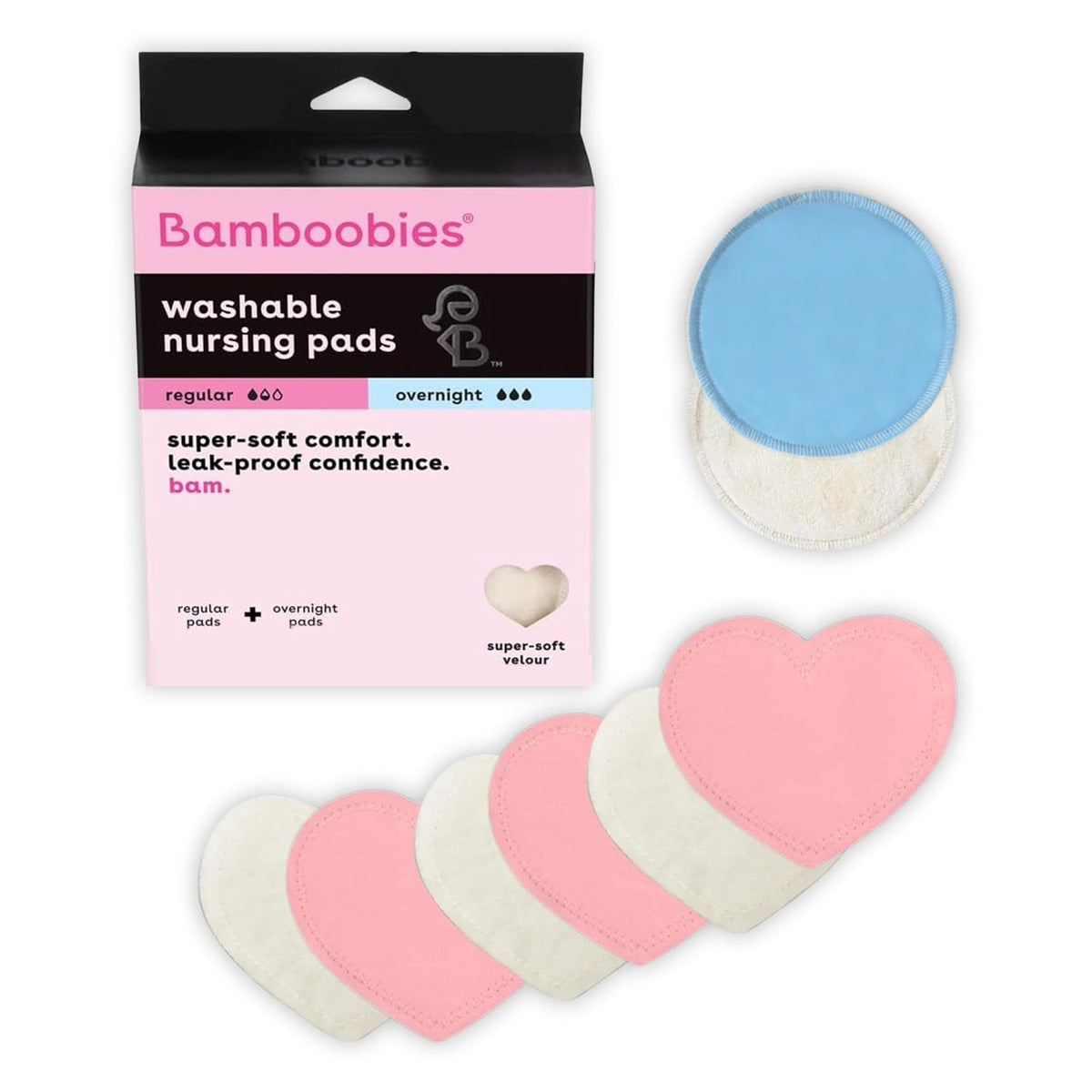 Bamboobies Nursing Pads, Ultra-Soft Velour, Reusable, Washable & Leak-Proof, 6 Ultra-Thin and 2