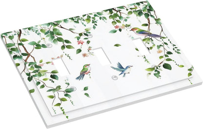 Decorative Switch Plates Green Leaves Bird Eucalyptus Sage Plant 3 Gang Wall Plate Triple Toggle