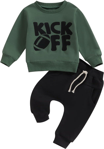 Baby Boy Clothes Fall 6 12 18 24 Months Football Long Sleeve Pullover Tops & Pant Sets Toddler