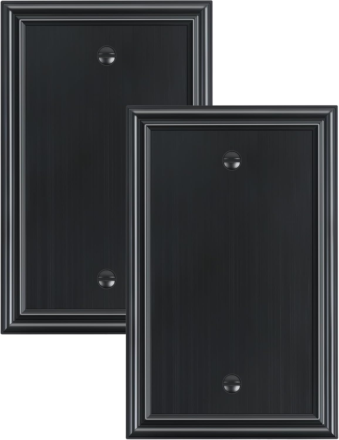 2-Pack Single Blank Wall Plates, Durable Solid Zinc Alloy Blank Outlet Covers, Decorative Black
