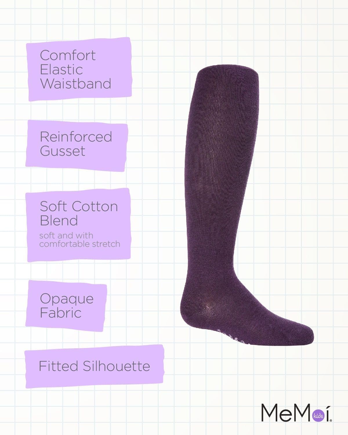 MeMoi Soft Pima Cotton Tights for Girls, Soft and Lightweight Opaque Tights for girls - Sizes 8 to