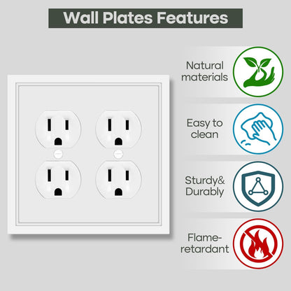 Double Duplex Outlet Cover Wall Plate White Classic Decorative Duplex Receptacle Cover Electrical