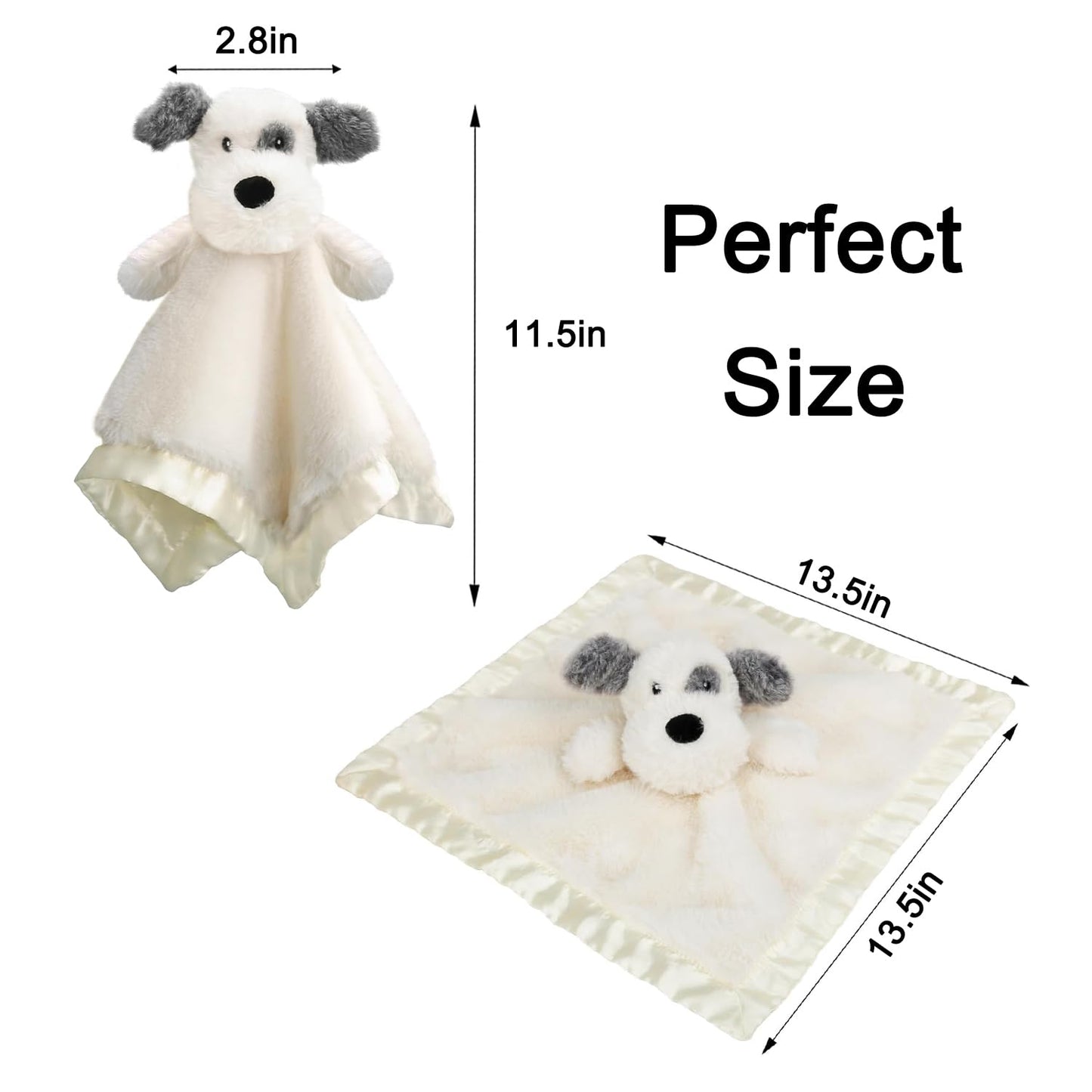 Dog Baby Security Blanket Soft Unisex Lovey Stuffed Animal with Satin Backing for Toddler Infant