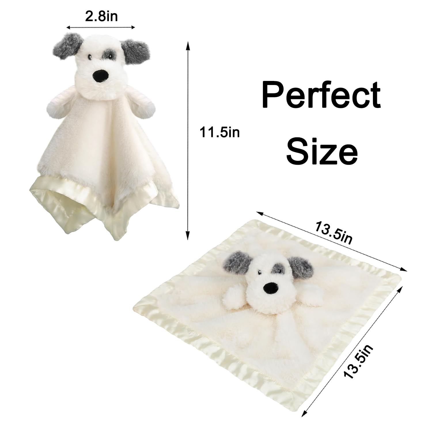 Dog Baby Security Blanket Soft Unisex Lovey Stuffed Animal with Satin Backing for Toddler Infant