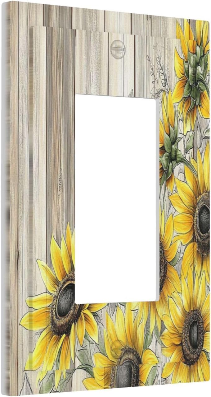 Decorative Outlet Covers Floral Sunflower Rustic Flower Vintage Wood 1 Gang Single Rocker Light
