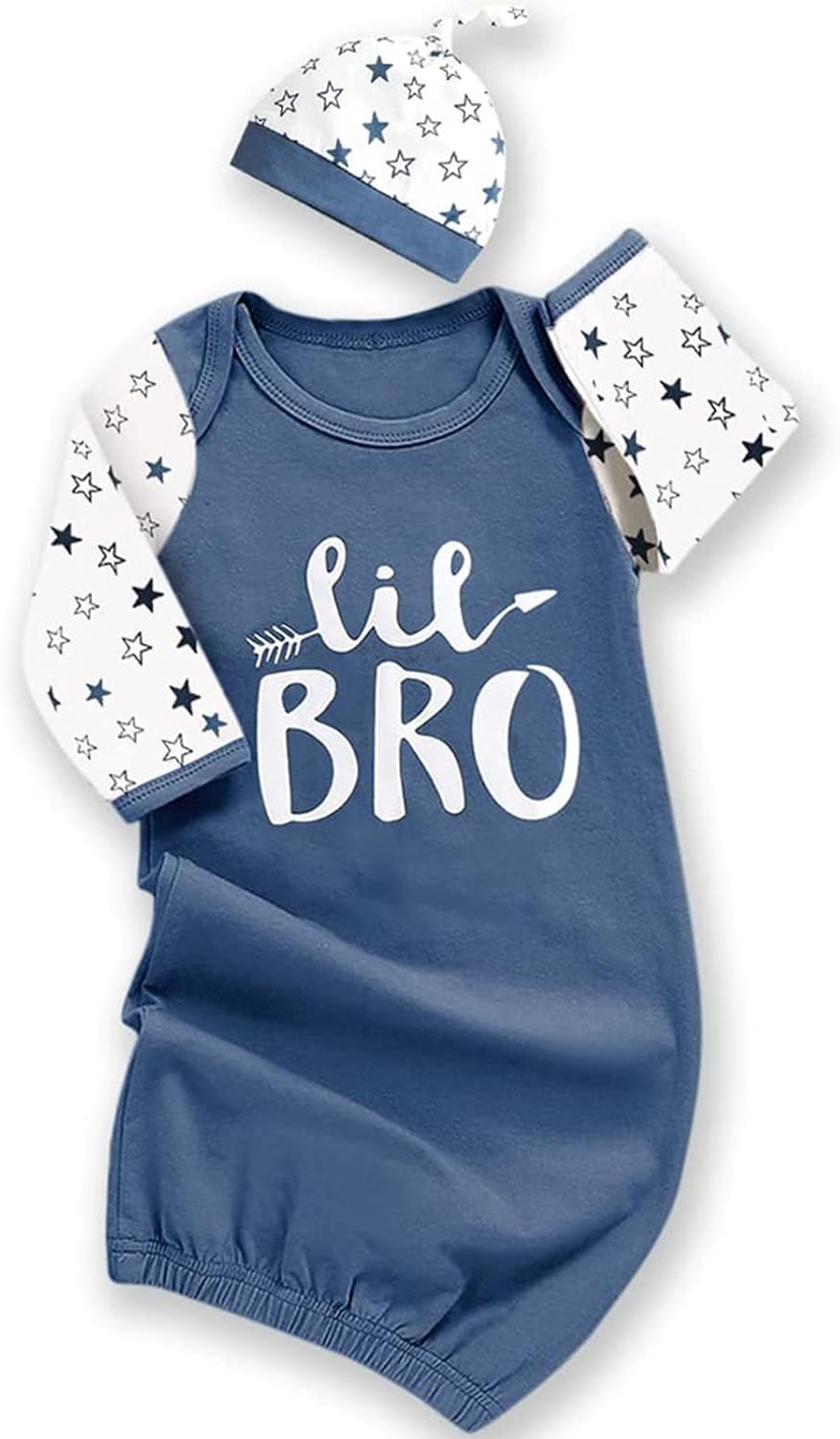 AMAWMW Newborn Baby Girl Little Sister Sleeper Gown Stripe Long Sleeve Nightgown Pajamas Gifts