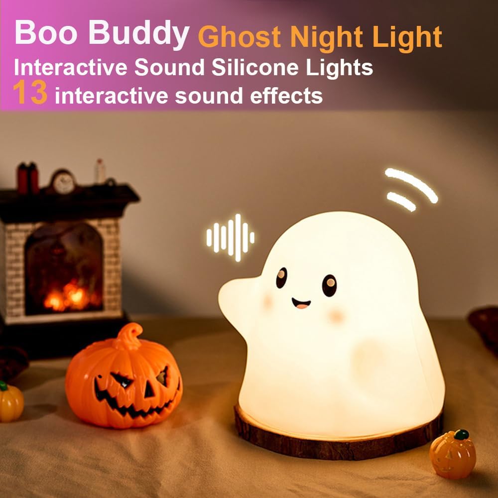 Ghost Night Light for Kids, Silicone Nursery Nightlight with 13 Interactive Sound Effects