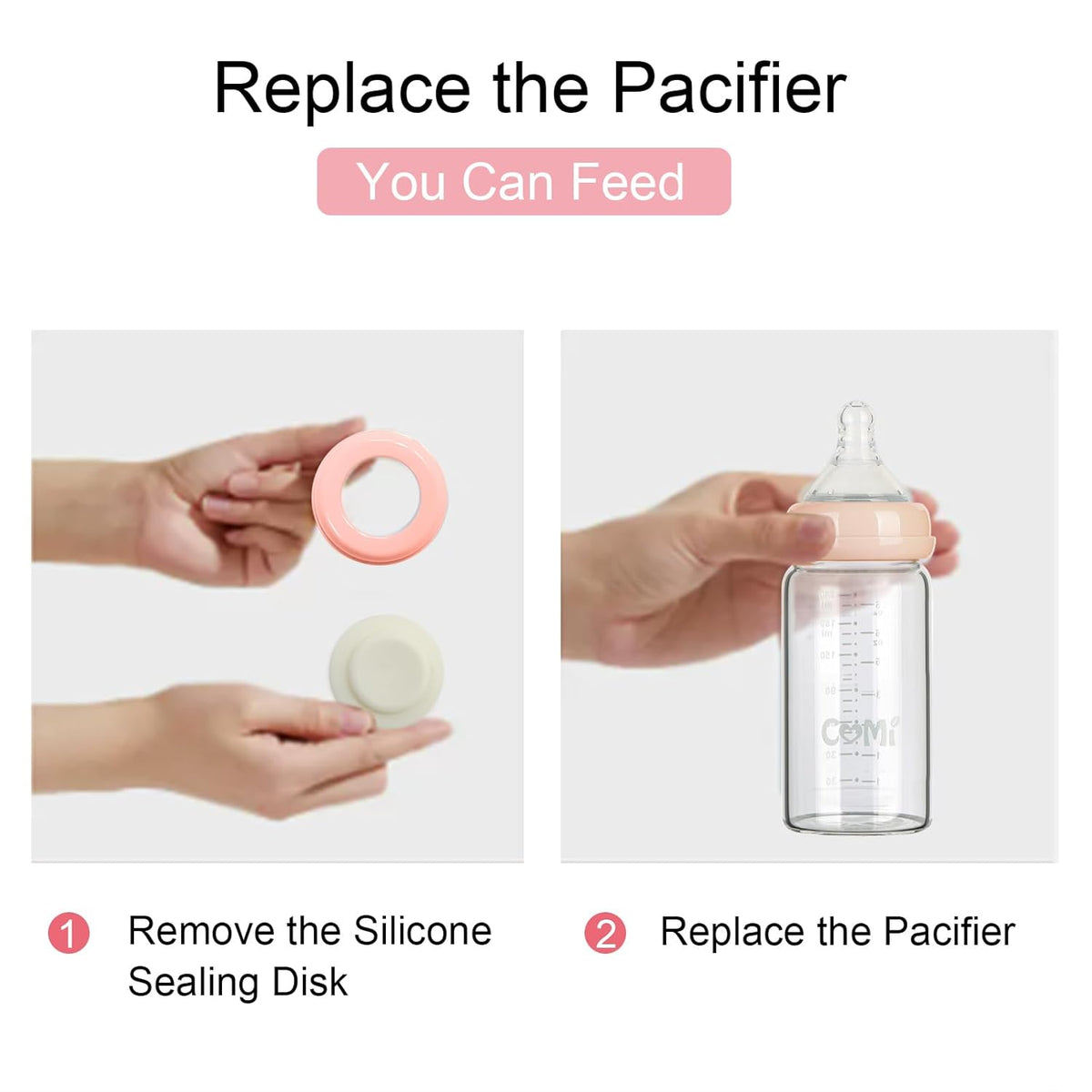 COMI Wide Neck Glass Breastmilk Collection n Storage Bottle, 8oz with Screw Ring Sealing Disk;
