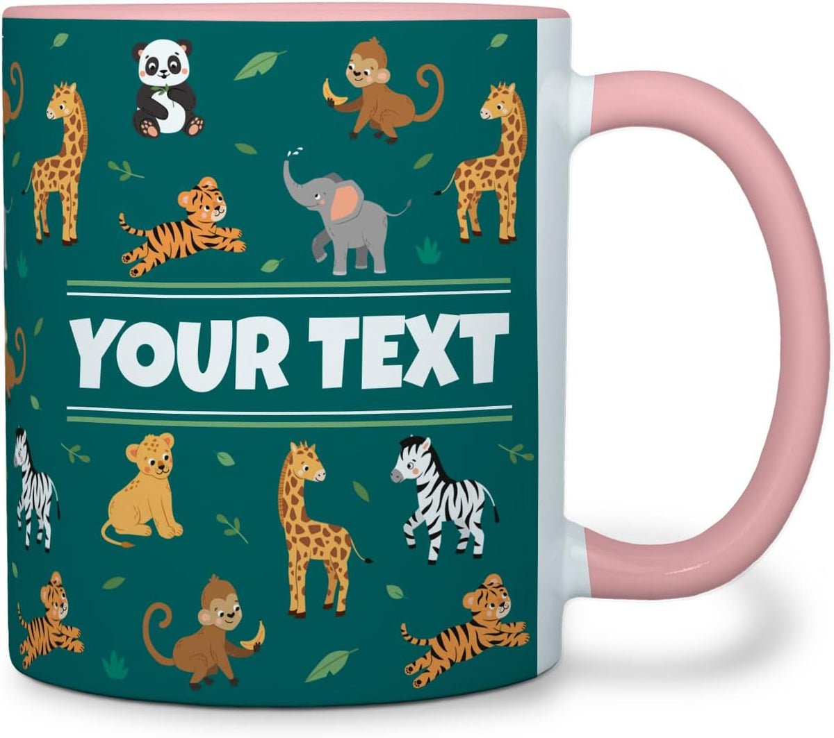 Personalized Mug for Kids - Zoo Animals - Custom Name/Text, Ceramic Hot Chocolate/Cocoa/Coffee Cup