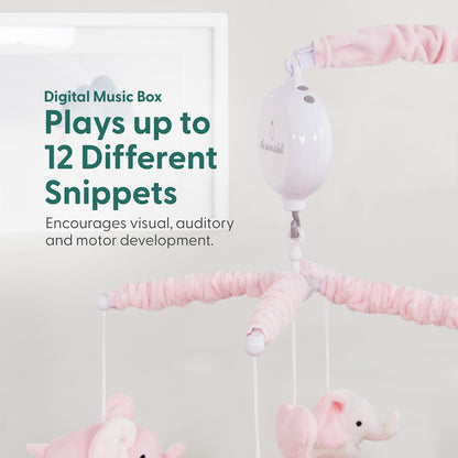 The Peanutshell Crib Mobile for Girls - Soft Pink Musical Baby Crib Mobile with 12 Lullabies, Cute