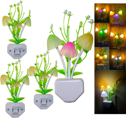 AUSAYE 4 Pack Plug in Night Light, Color Changing Mushroom Light LED Nightlights with Smart Dusk to