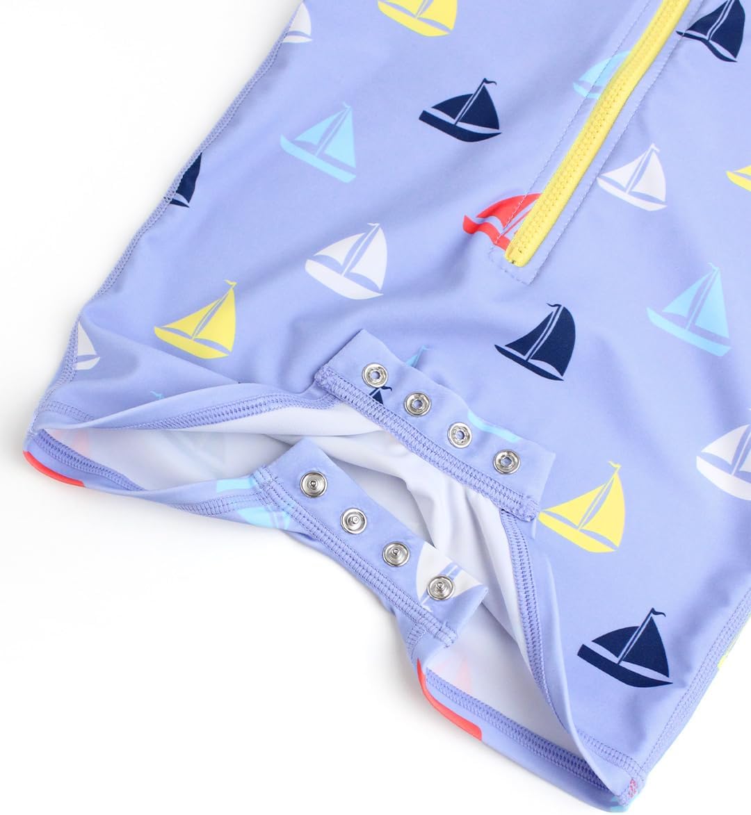 RUGGEDBUTTS Baby/Toddler Boy Swimsuit, One Piece Zipper Rash Guard Sunsuit with UPF 50+ Sun