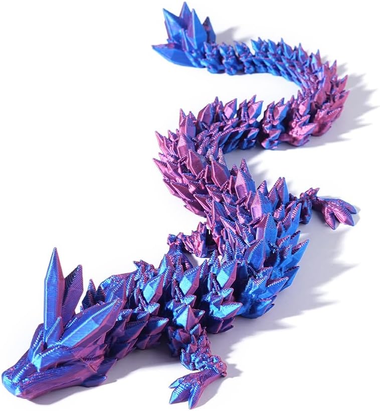 12" 3D Printed Dragon, Articulated Dragon, Crystal Dragon, Dragon Fidget Toy, Home Office Decor