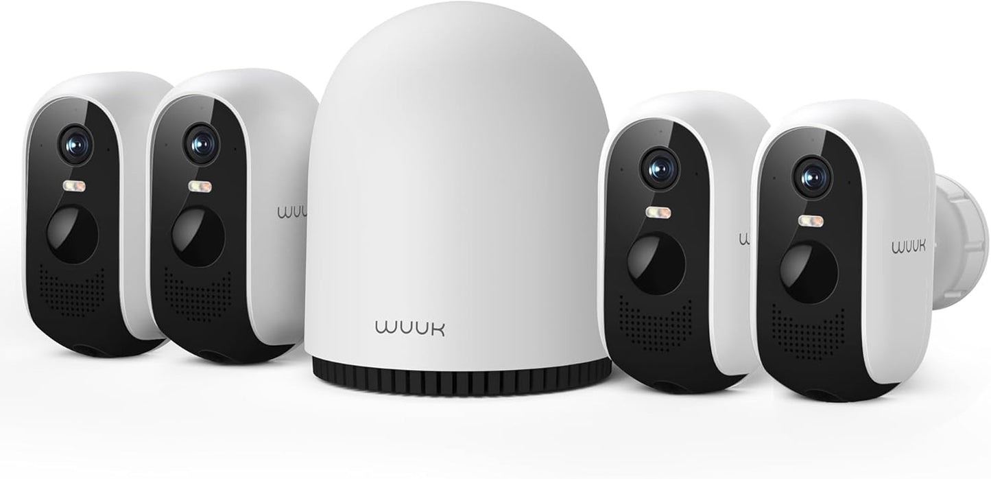 WUUK Security Cameras Wireless Outdoor 2K, Homebase + 4 Cameras, No Monthly Fees, 32GB Storage, 240