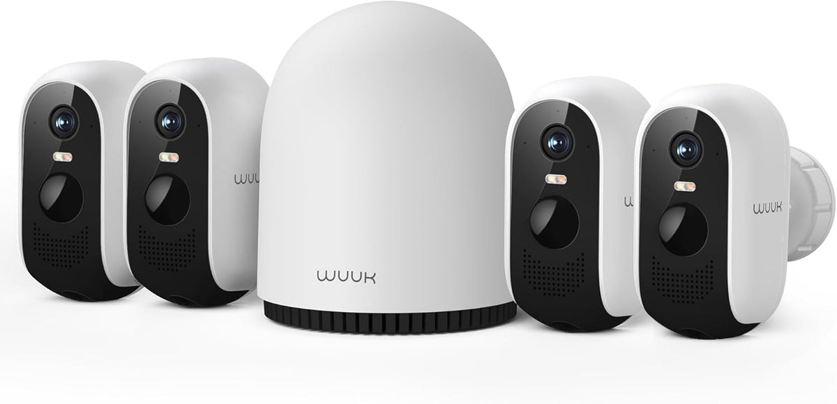 WUUK Security Cameras Wireless Outdoor 2K, Homebase + 4 Cameras, No Monthly Fees, 32GB Storage, 240