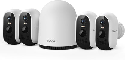 WUUK Security Cameras Wireless Outdoor 2K, Homebase + 4 Cameras, No Monthly Fees, 32GB Storage, 240