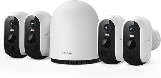 WUUK Security Cameras Wireless Outdoor 2K, Homebase + 4 Cameras, No Monthly Fees, 32GB Storage, 240