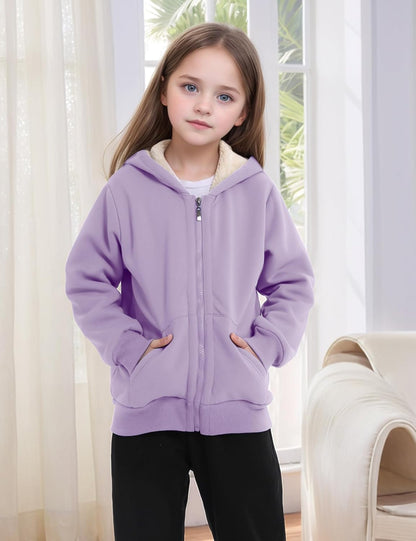 Gihuo Unisex Boy's Girls Winter Warm Sherpa Lined Zip Up Sweatshirt Fleece Jacket Kid's Hoodie