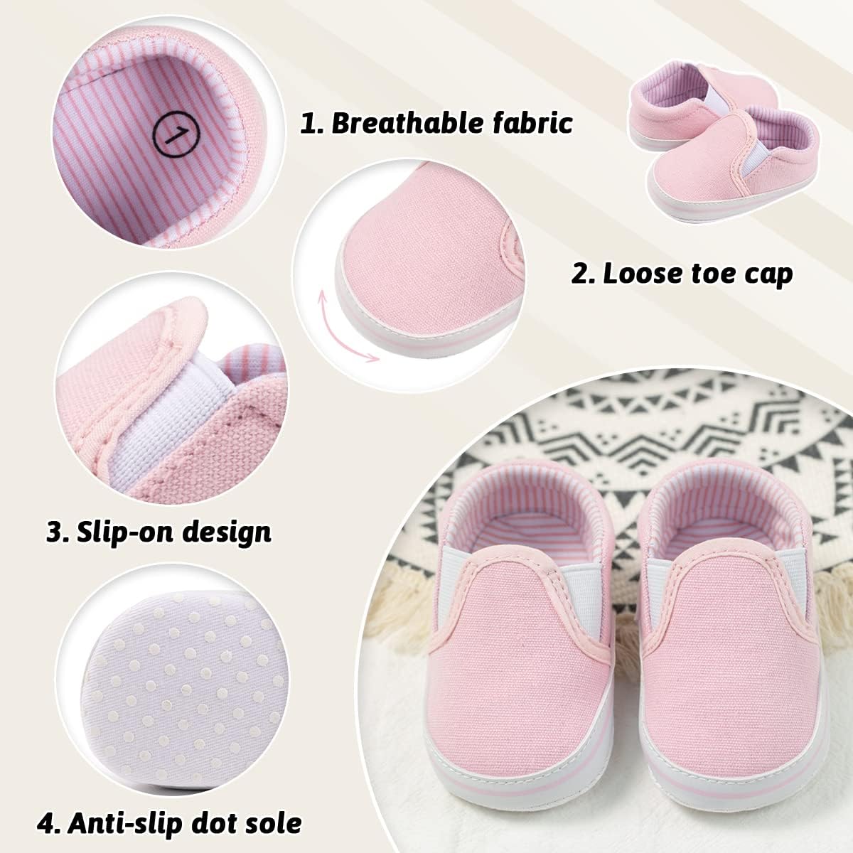 Morbido Infant Baby Boys Girls Canvas Sneaker Toddler Slip On Anti Skid Newborn First Walkers Candy