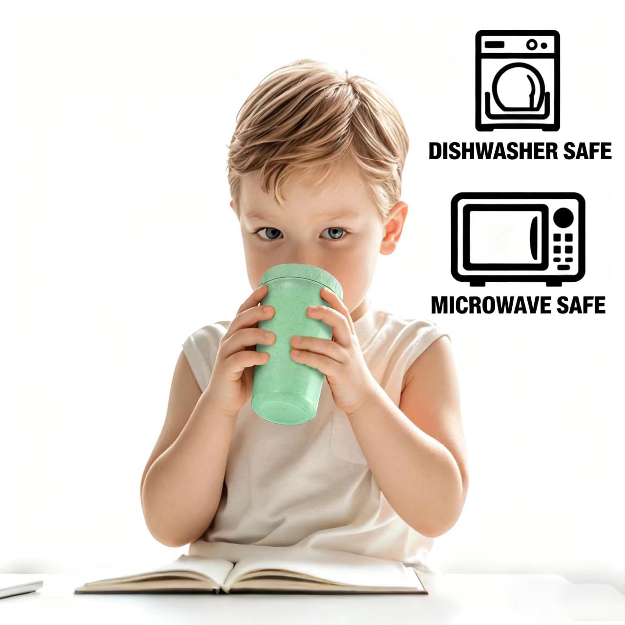 Meolibour® 4 Packs Wheat Straw Sippy Cups for Toddlers Kids, Reusable Plastic Spill Proof Cups for