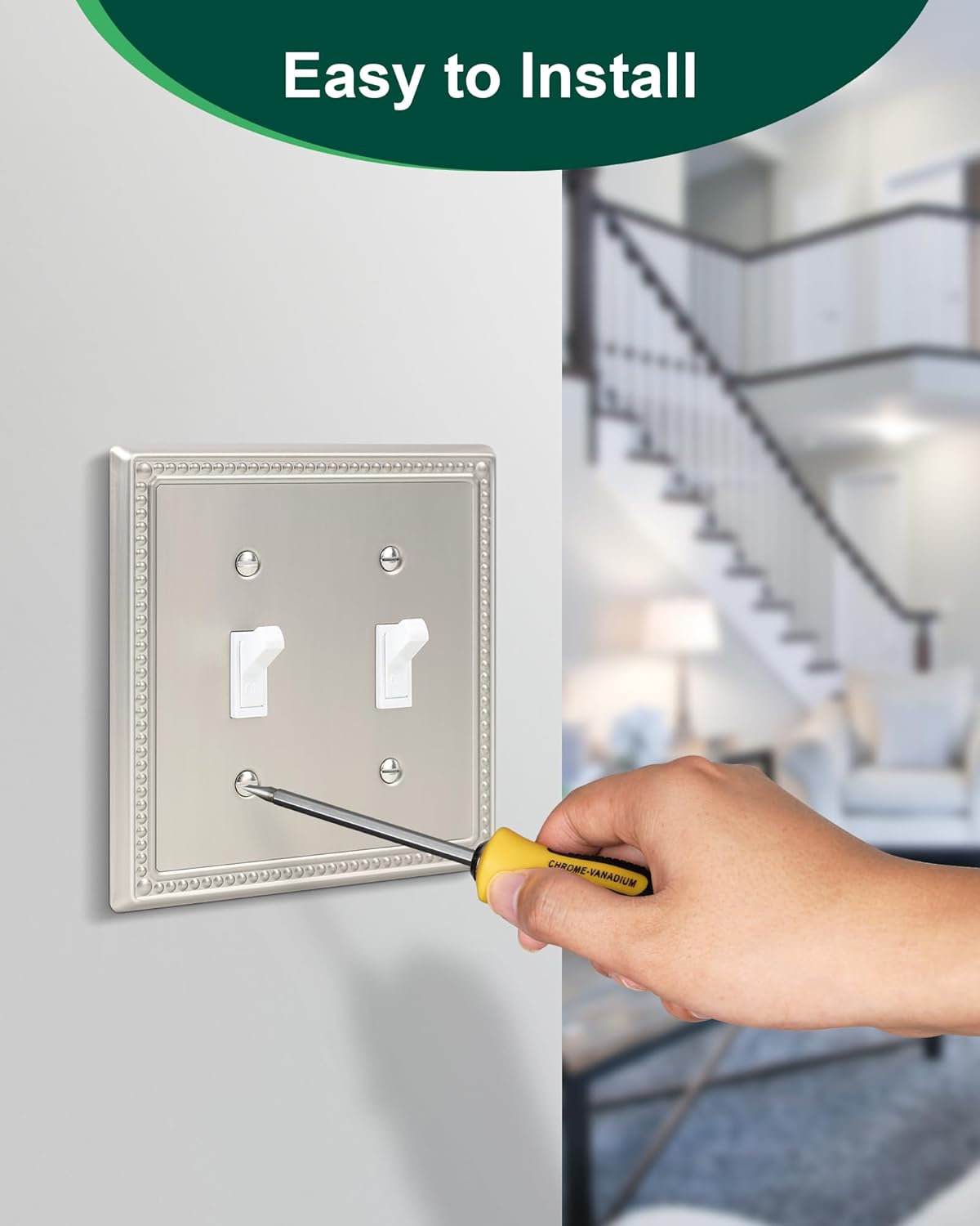 2-Pack Double Toggle Light Switch Cover Plate, Pearls Decorative Dual Switch Plate Covers, Brushed