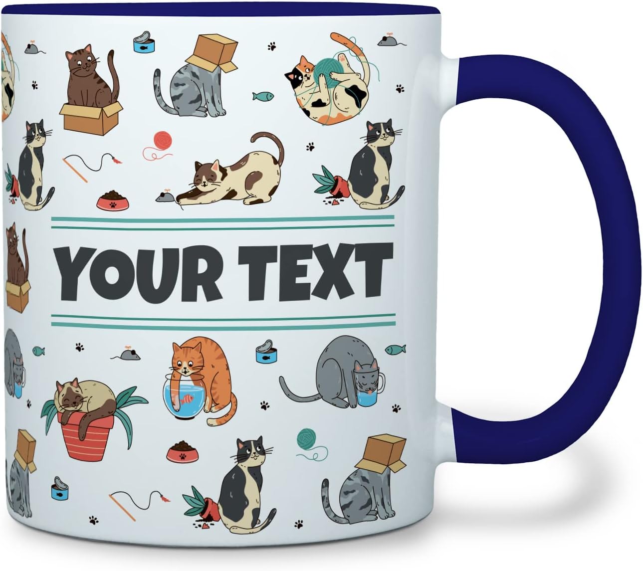 Personalized Mug for Kids - Cats - Custom Name/Text, Ceramic Hot Chocolate/Cocoa/Coffee Cup for