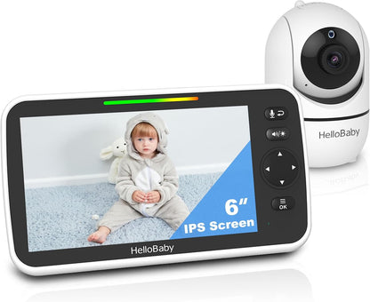 HelloBaby 6'' World First IPS 30H Battery Split-Screen Video Baby Monitor with Camera and Audio, No