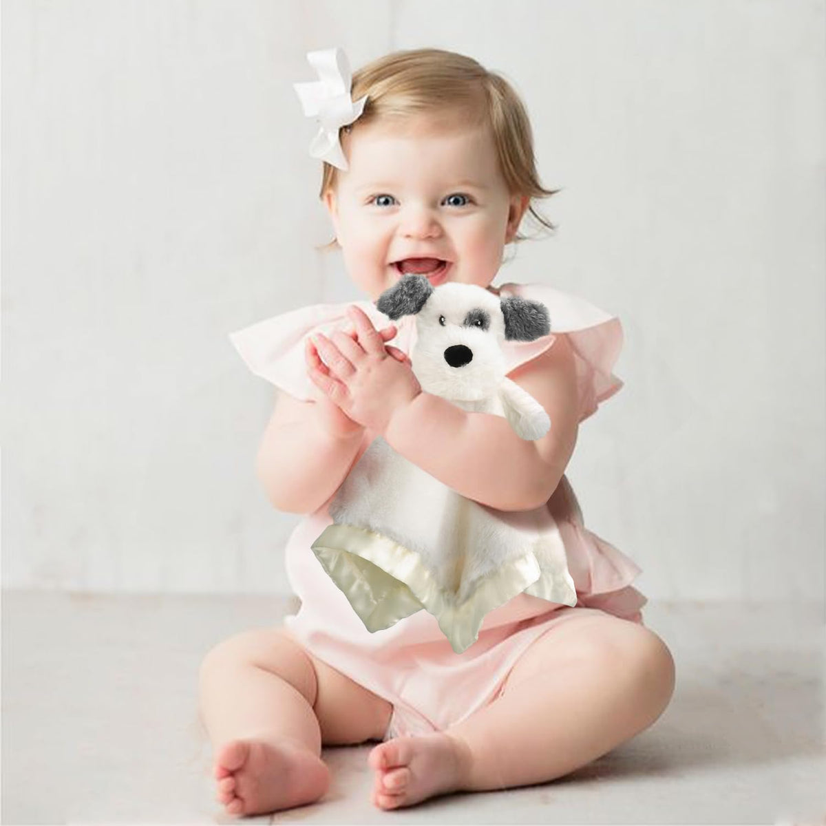 Dog Baby Security Blanket Soft Unisex Lovey Stuffed Animal with Satin Backing for Toddler Infant