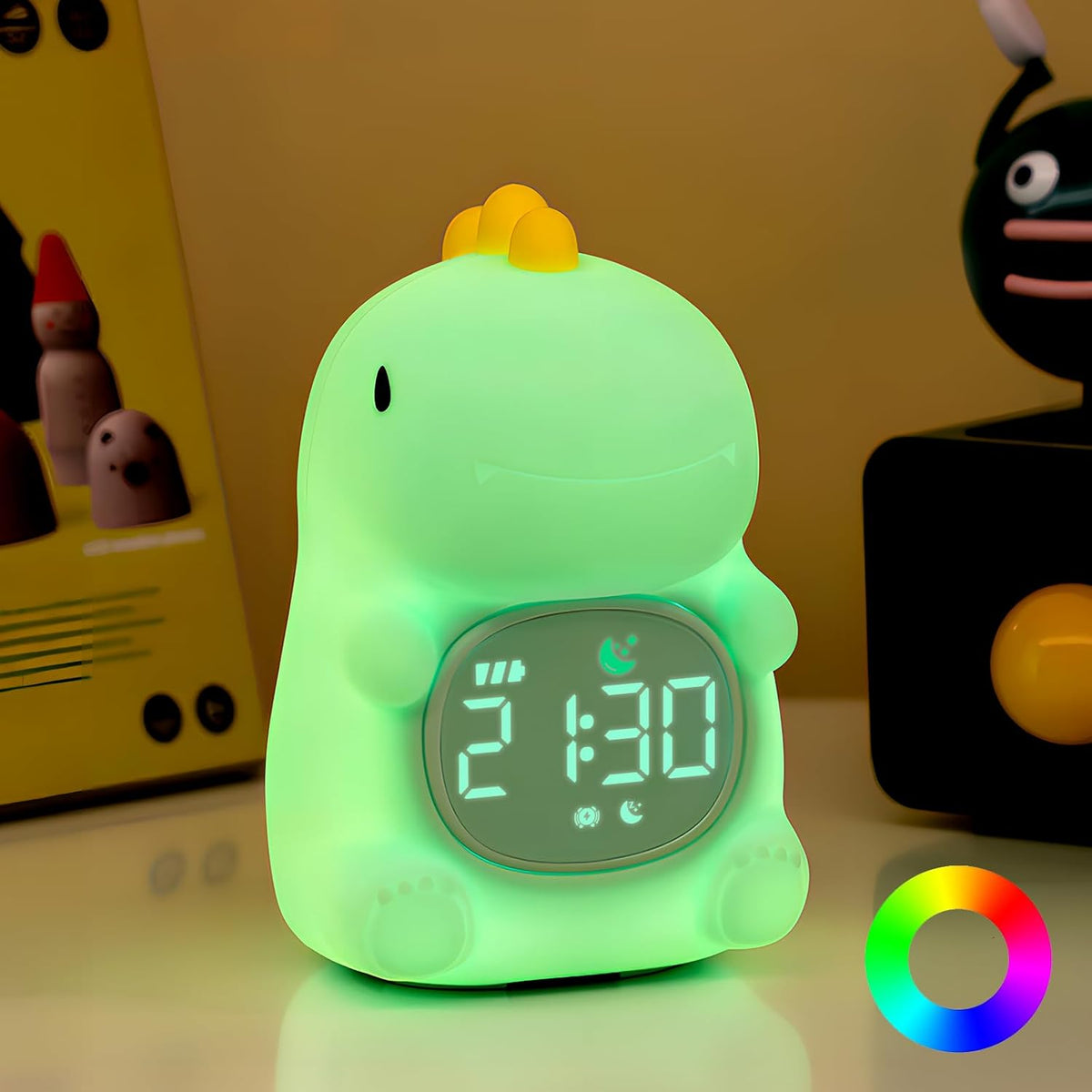 Dinosaurs Alarm Clock with Night Light for Kids with Sleep Training and Sound Machine, Rechargeable