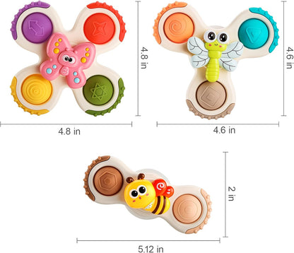 ALASOU 3PCS Pop Suction Cup Spinner Toys for 1 Year Old Boy Girl|Novelty Spinning Tops Toddler Toys