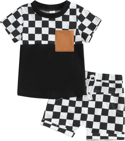 fhutpw Baby Toddler Boy Clothes Summer Outfits 6 12 18 24 Months Patchwork Short Sleeve T Shirt &