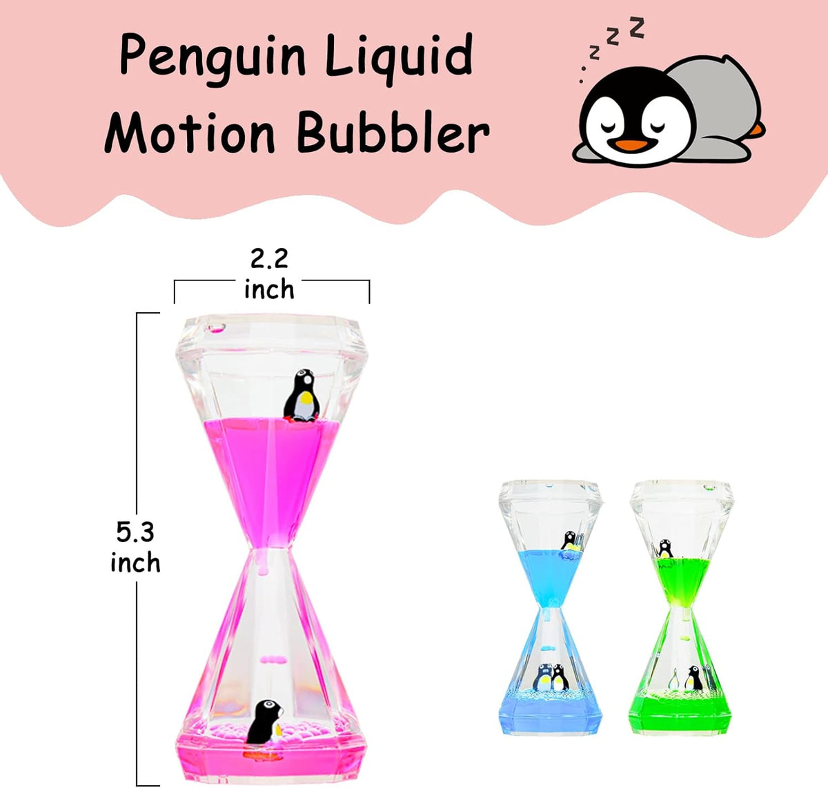 Liquid Motion Bubbler,3 Pack Diamond Shaped Penguin Liquid Timer for Sensory Play,Fidget Toy Stress