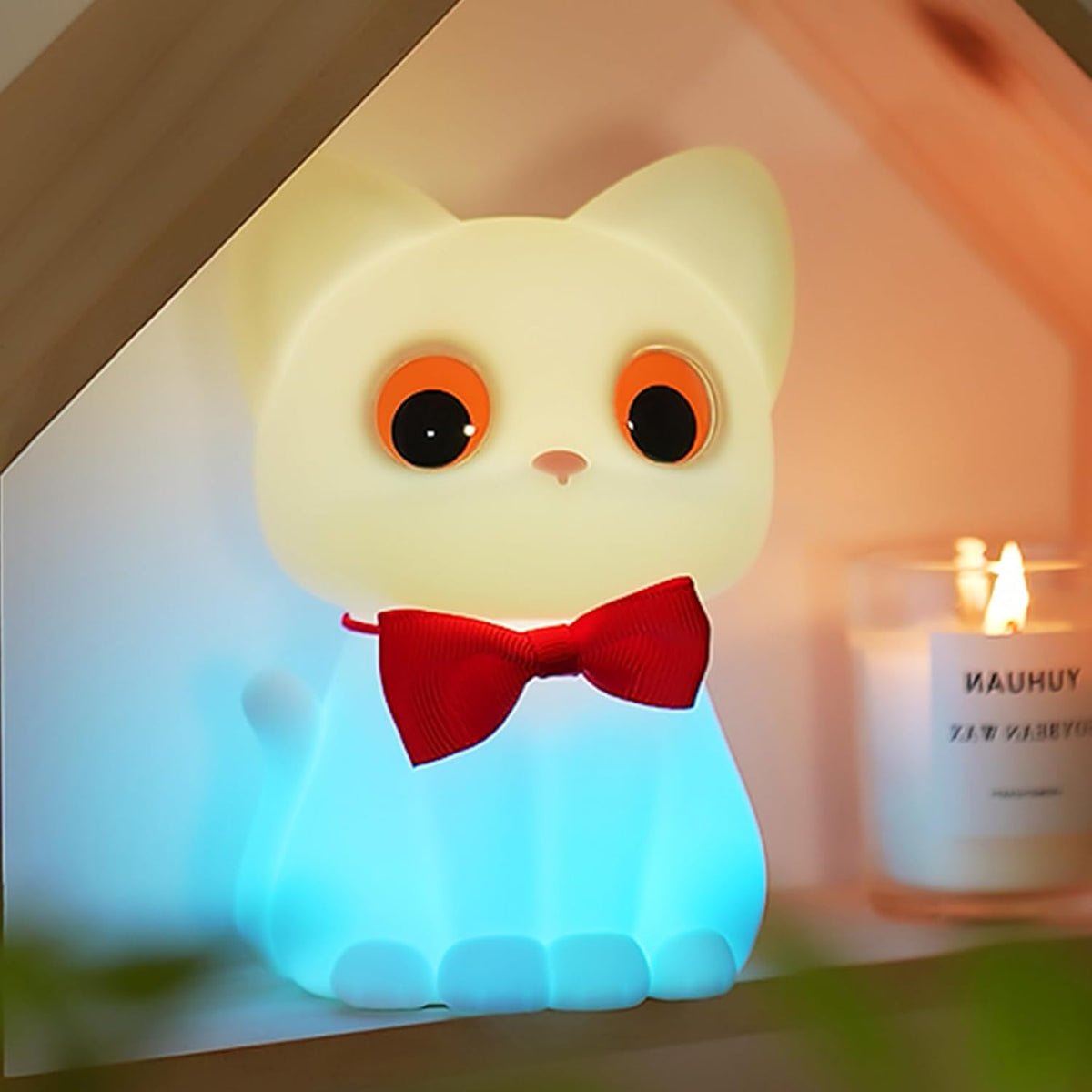 Kitty Cat Night Light for Kids, Cute Cat Lamp Portable Silicone Animal Nightlight Rechargeable