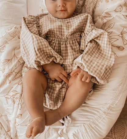 Douhoow Infant Baby Girl Plaid Romper Baby Sweatshirt Romper Ruffle Festival Clothes Fall Winter