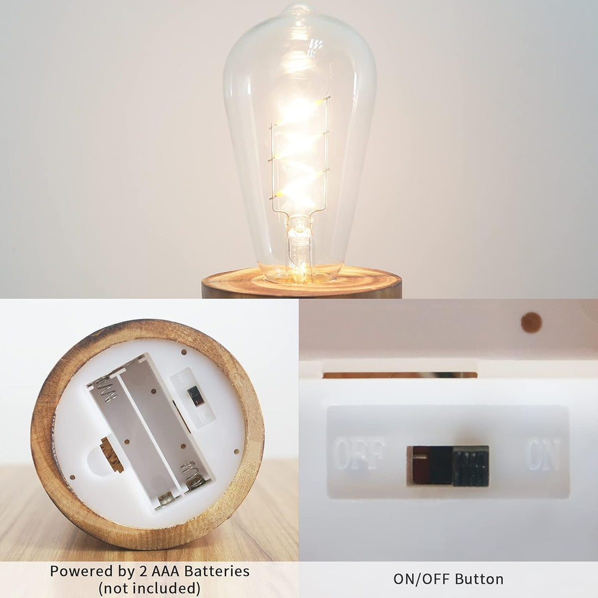 YiShine Battery Operated Table Lamp Wood Night Light Decorative Table Light for Bedroom Living Room
