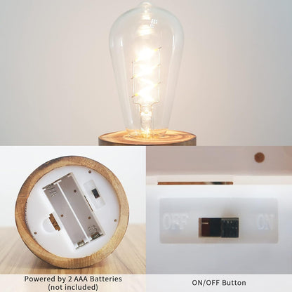 YiShine Battery Operated Table Lamp Wood Night Light Decorative Table Light for Bedroom Living Room