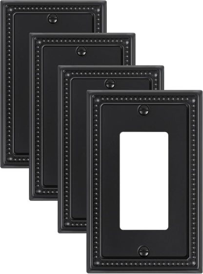 4-Pack Decorator Outlet Cover Plate, Pearls Decorative Switch Plates and Outlet Covers, Black Metal
