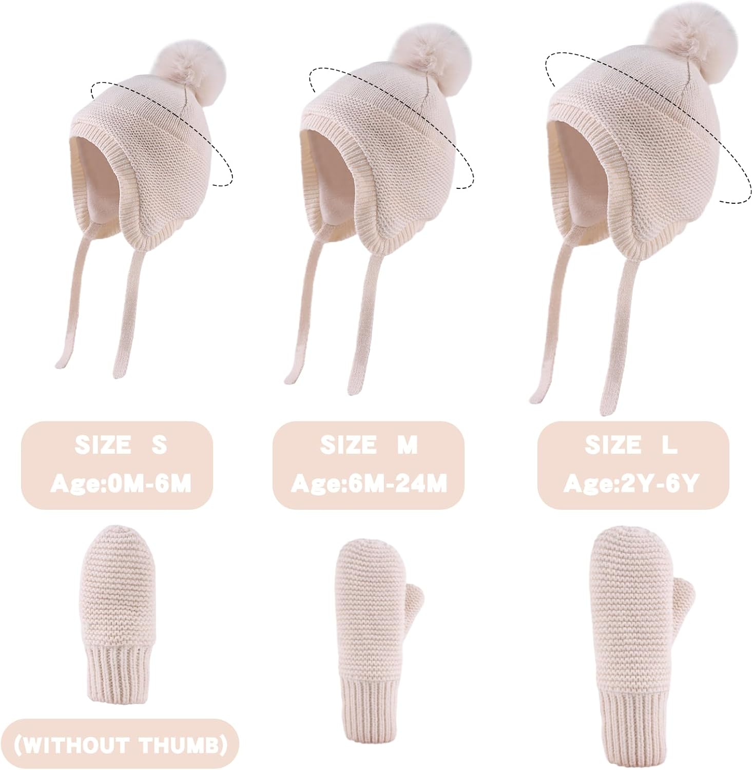 Basic Winter Baby Beanie Gloves Boys Girls Knitted Hat Pompom Kids Earflap Hats Warm Infant Toddler