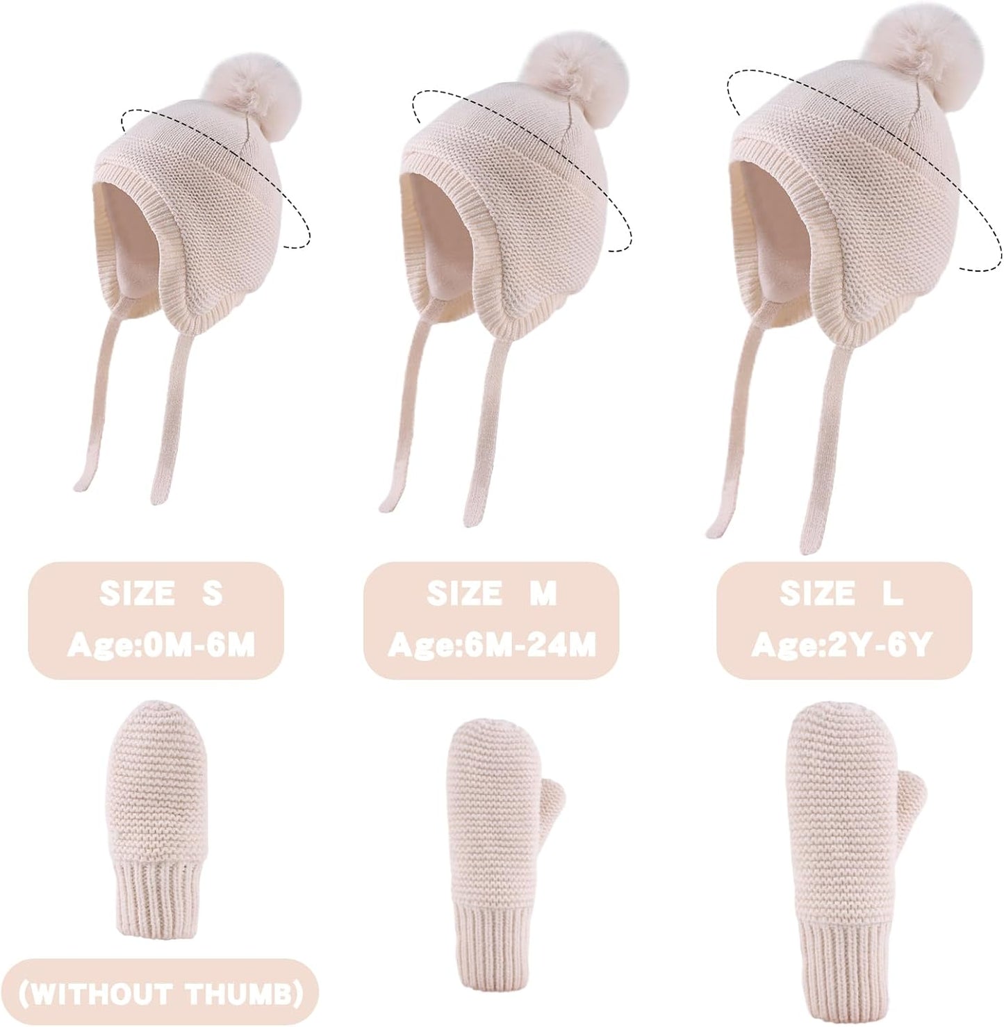 Basic Winter Baby Beanie Gloves Boys Girls Knitted Hat Pompom Kids Earflap Hats Warm Infant Toddler
