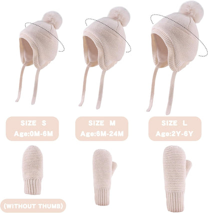 Basic Winter Baby Beanie Gloves Boys Girls Knitted Hat Pompom Kids Earflap Hats Warm Infant Toddler