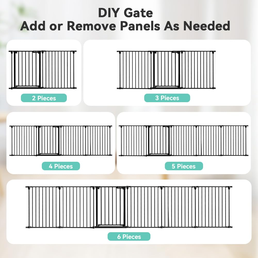 COMOMY 150" Extra Wide Baby Gate with Door, Dog Gates for The House Doorways Fireplace, Auto Close