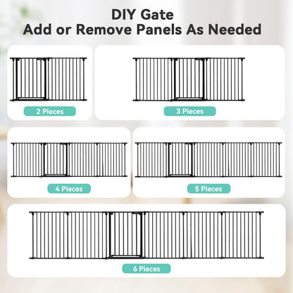 COMOMY 150" Extra Wide Baby Gate with Door, Dog Gates for The House Doorways Fireplace, Auto Close