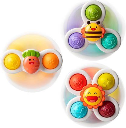 TOHIBEE 3PCS Suction Cup Spinner Toys for 1 2 Year Old Boys Spinning Toys 12-18 Months Sensory Toys