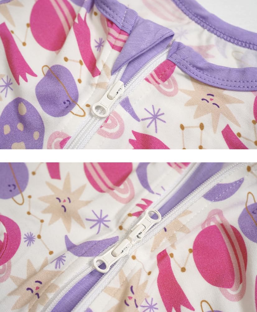 Teach Leanbh Toddler Unisex Baby Bamboo Viscose Pajamas 2 Way Zipper Short Sleeve Footless Romper