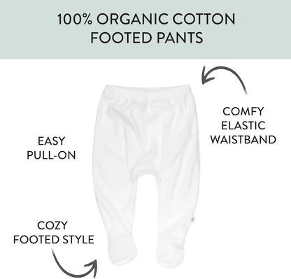 HonestBaby 3-pack Footed Pants Roomy Fit Pull on Bottoms 100% Organic Cotton for Infant Baby Boys