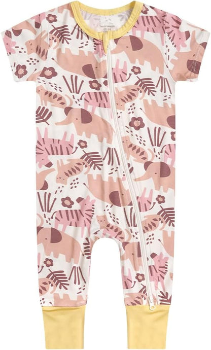 Teach Leanbh Toddler Unisex Baby Bamboo Viscose Pajamas 2 Way Zipper Short Sleeve Footless Romper